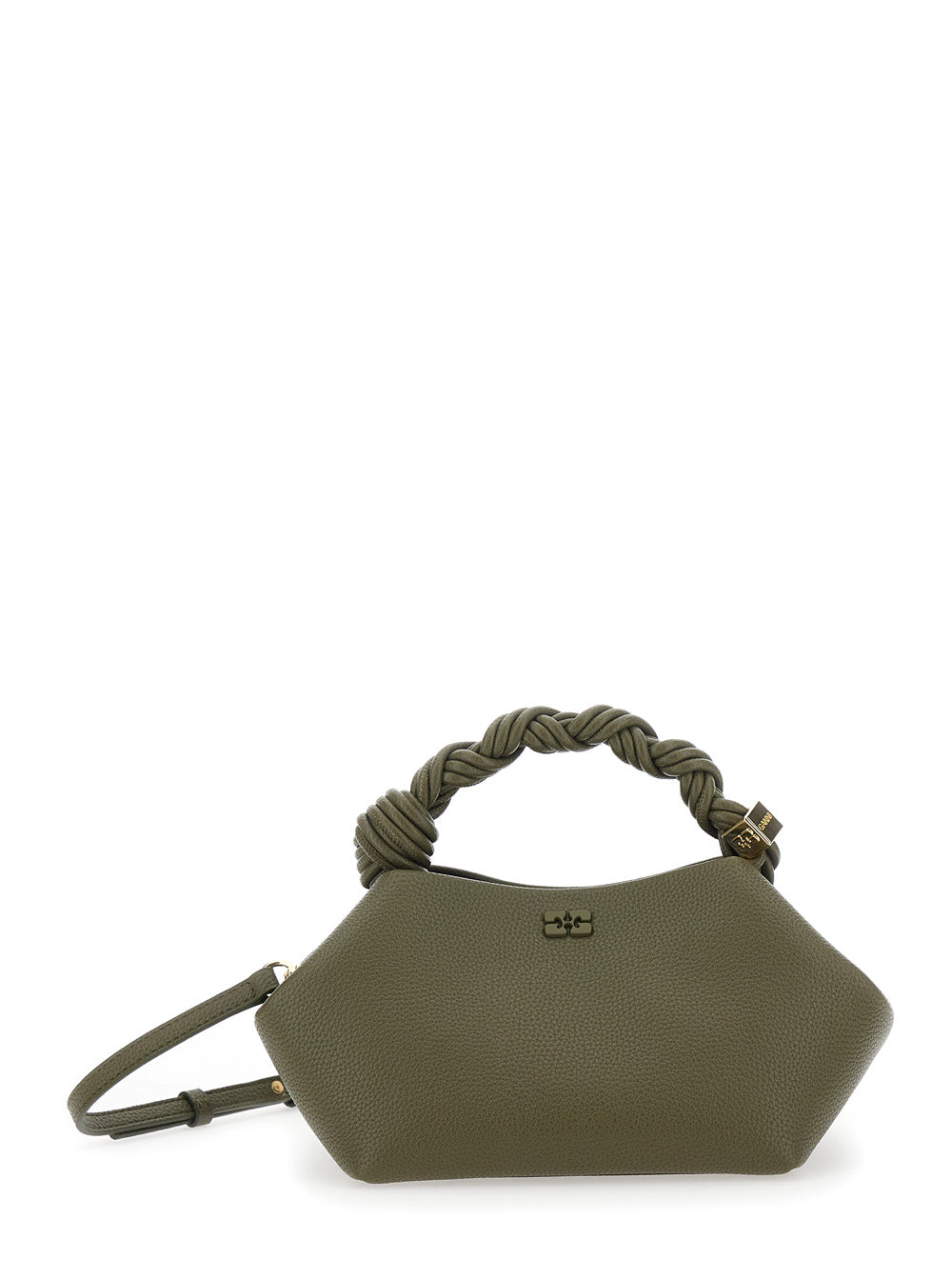 Ganni Women 'Bou Small' Green Handbag With Woven Handle And Adjustable And Removable Strap In Grained Leather Woman GANNI