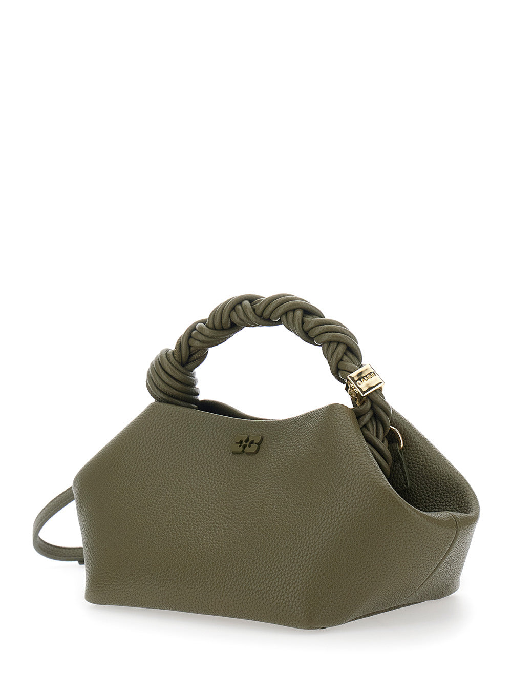 Ganni Women 'Bou Small' Green Handbag With Woven Handle And Adjustable And Removable Strap In Grained Leather Woman GANNI