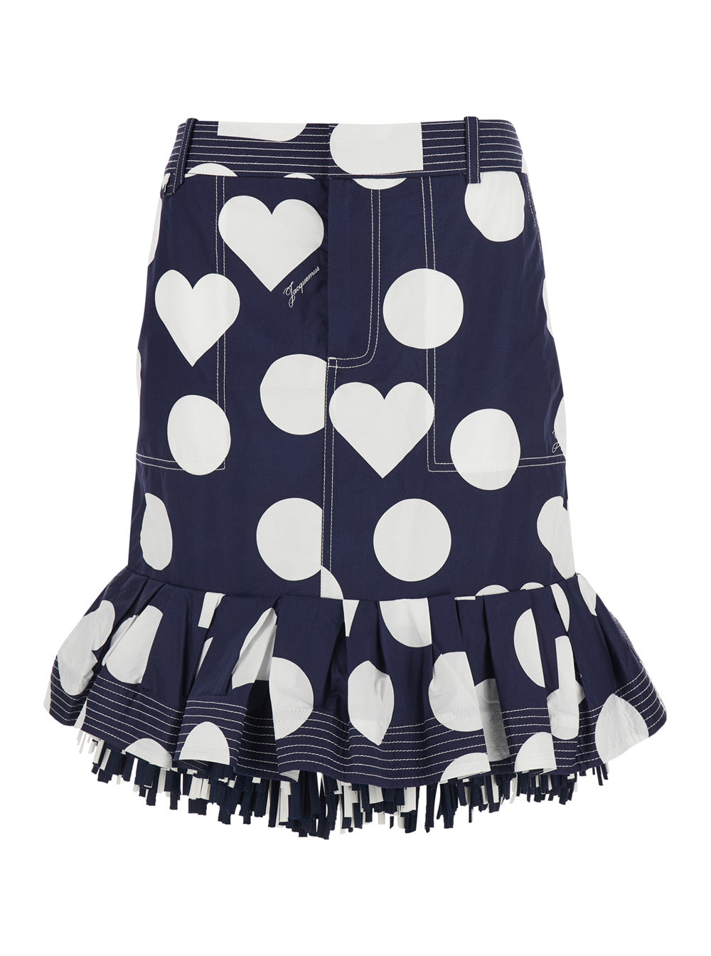 Jacquemus Women 'La Jupe Cabana' Blue Skirt With Hearts Polka Dot Motif And Fringed Hem In Cotton Woman JACQUEMUS