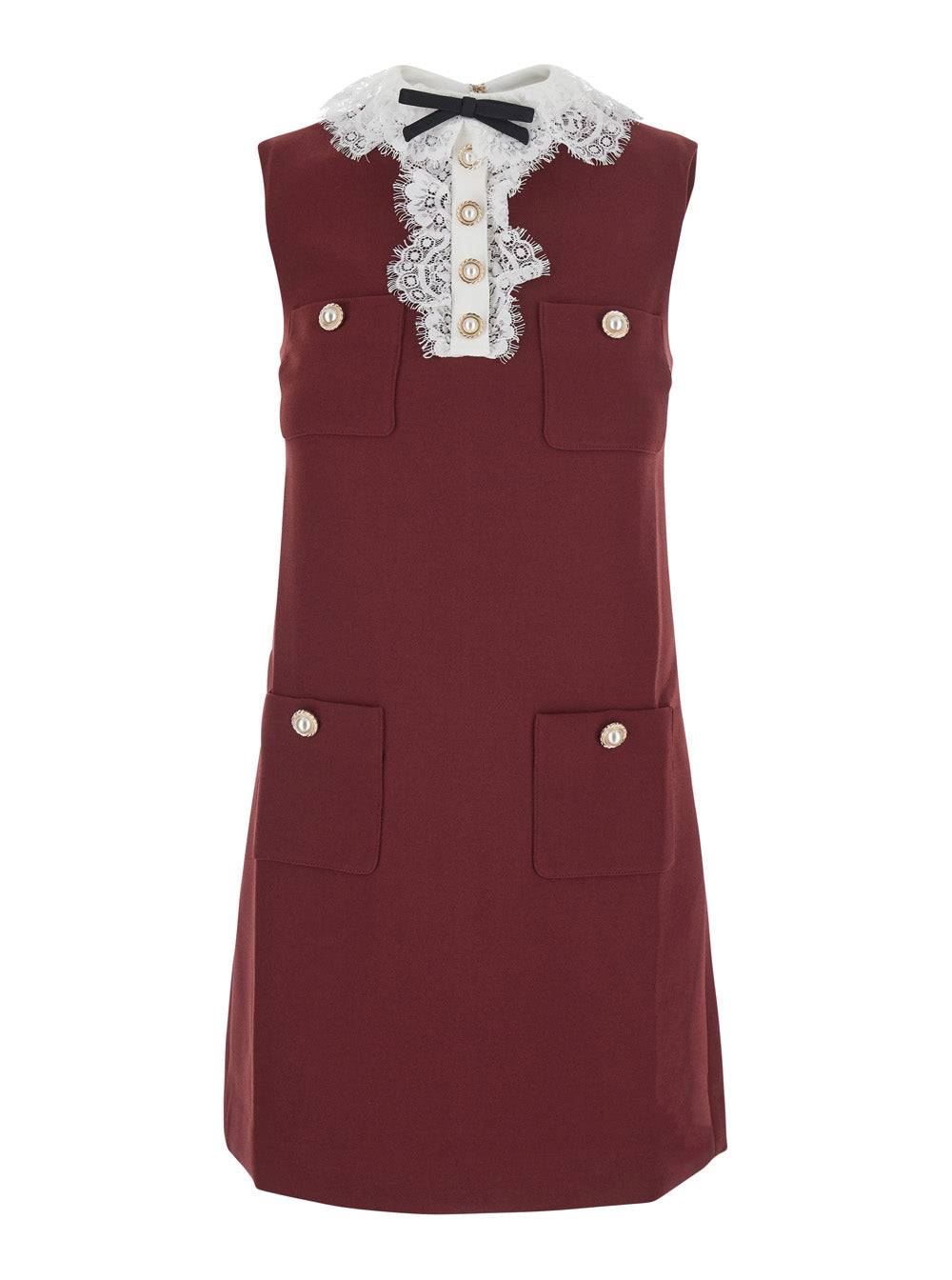 Self-Portrait Women Bordeaux Dress Mini With Lace Collar And Long Sleeves In Crepe For Women SELF-PORTRAIT