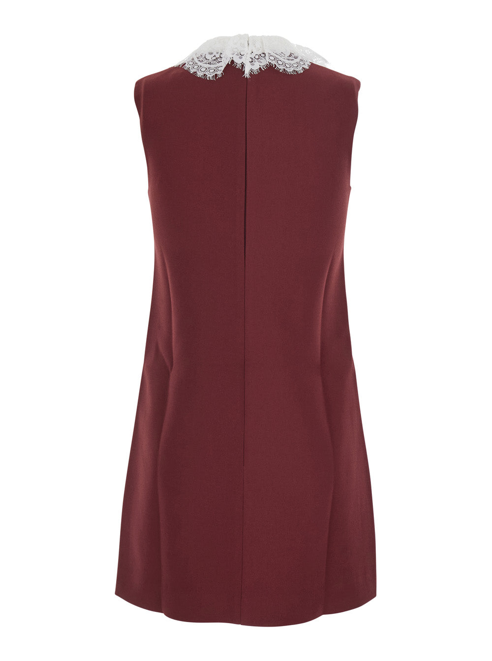 Self-Portrait Women Bordeaux Dress Mini With Lace Collar And Long Sleeves In Crepe For Women SELF-PORTRAIT