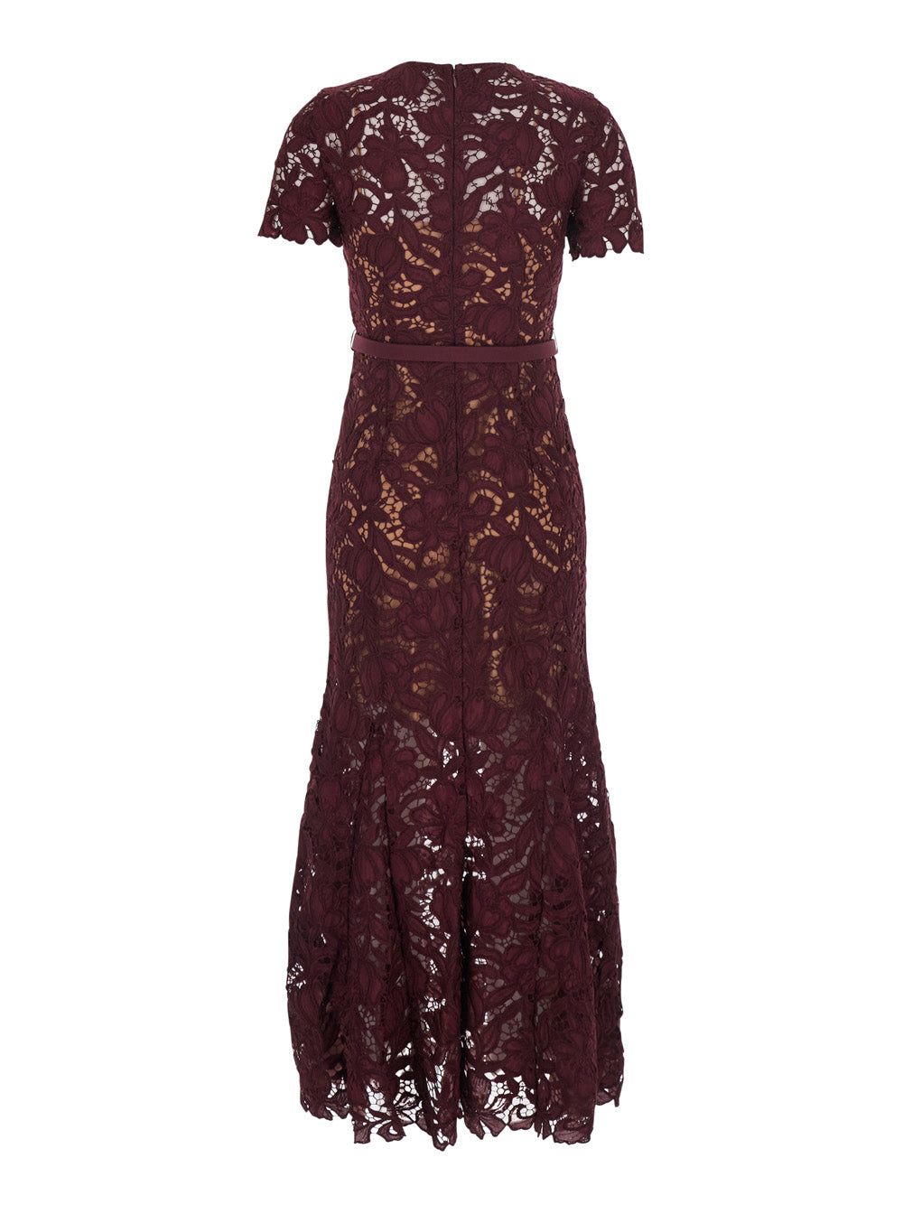 Self-Portrait Women Burgundy Long Dress With Lace Details And Round Neckline In Fabric For Women