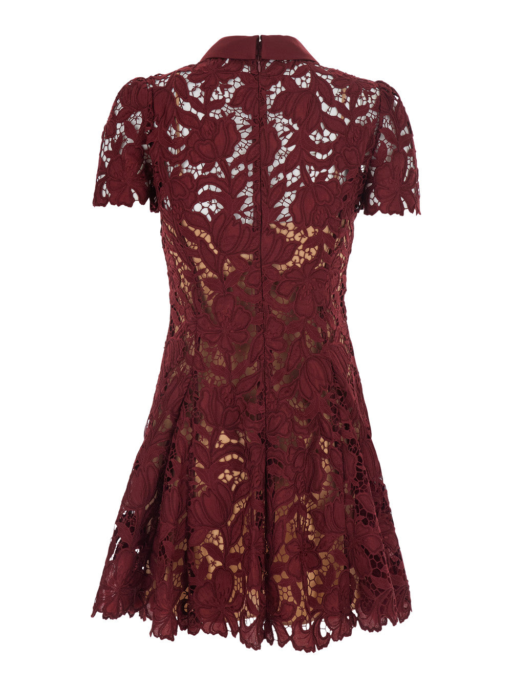 Self-Portrait Women Burgundy Mini Dress With Lace Details And Flower-Shaped Buttons In Fabric For Women