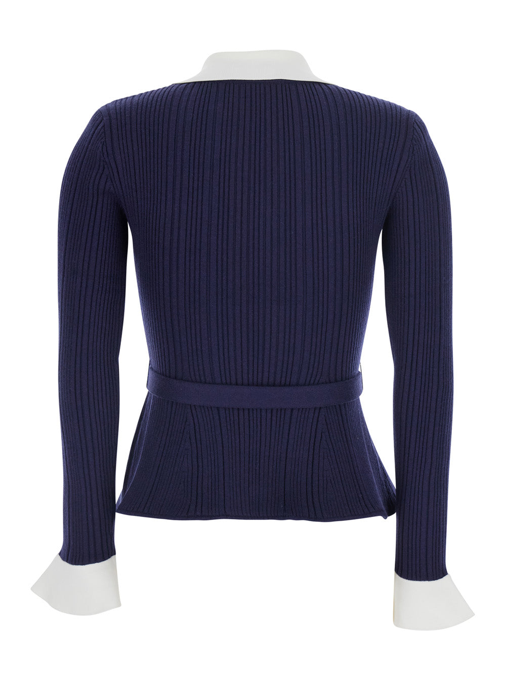 Self-Portrait Women Blue Cardigan With Ribbed Texture And Long Sleeves In Fabric And Cotton Woman SELF-PORTRAIT