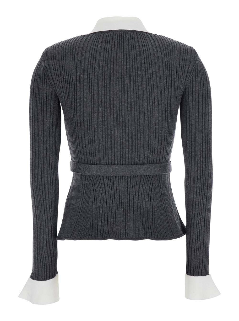 Self-Portrait Women Grey Cardigan With Ribbed Texture And Long Sleeves In Fabric And Cotton Women SELF-PORTRAIT