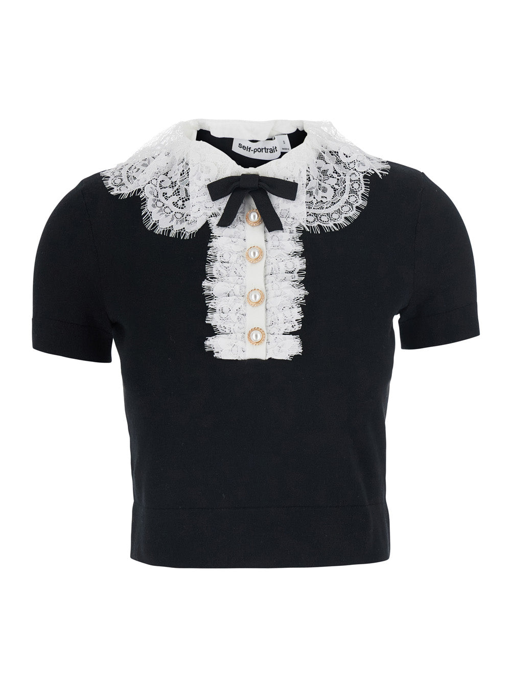 Self-Portrait Women Black Top With Collar With Lace Details In Wool For Women SELF-PORTRAIT