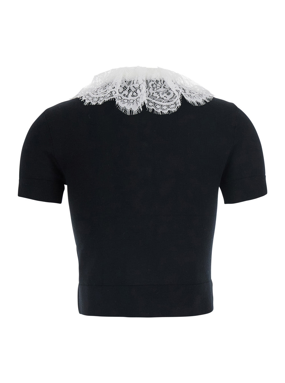 Self-Portrait Women Black Top With Collar With Lace Details In Wool For Women SELF-PORTRAIT