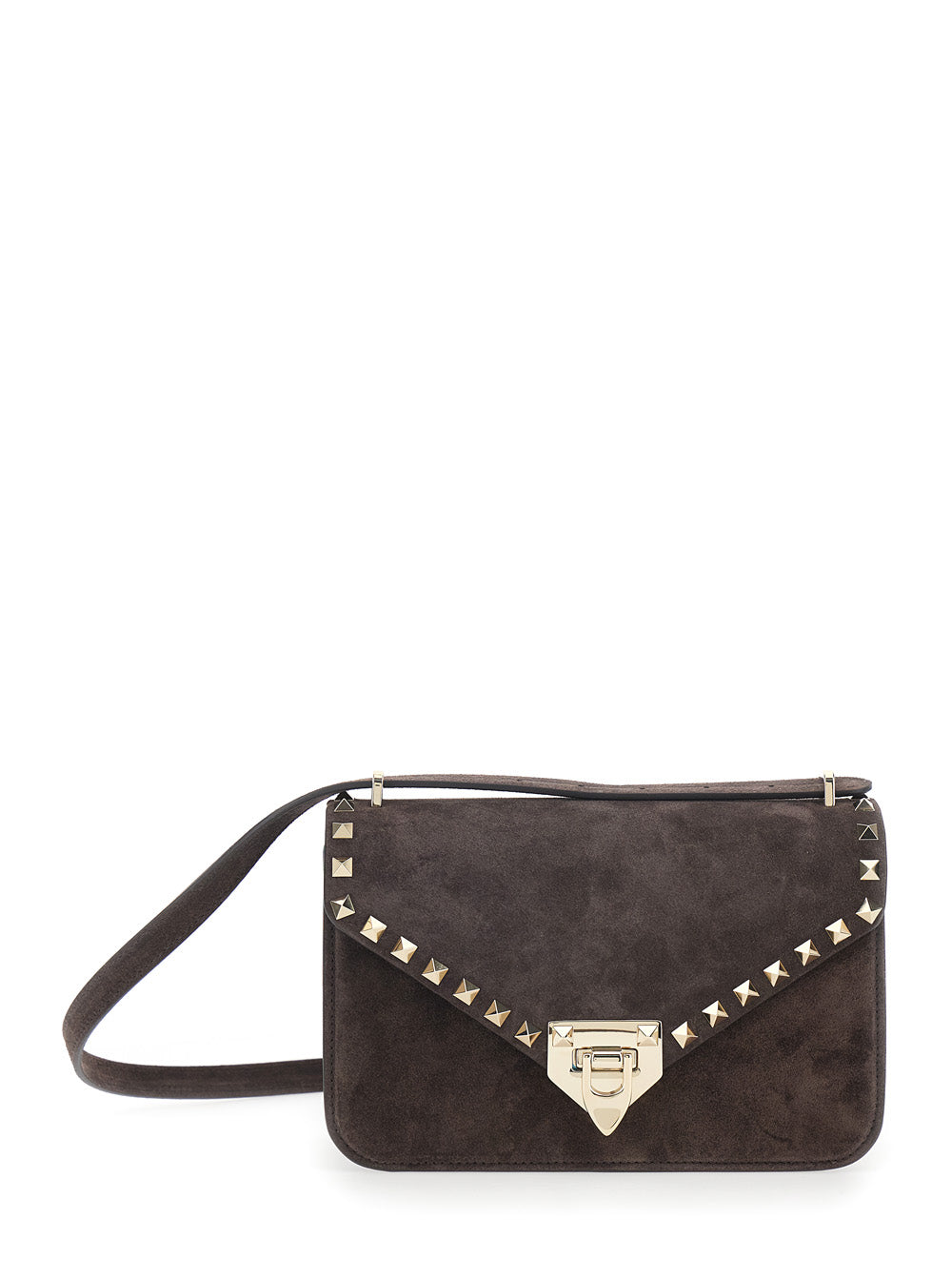 Valentino Garavani Women Brown Crossbody Bag With Envelope Design And Rockstud Decoration In Suede For Women