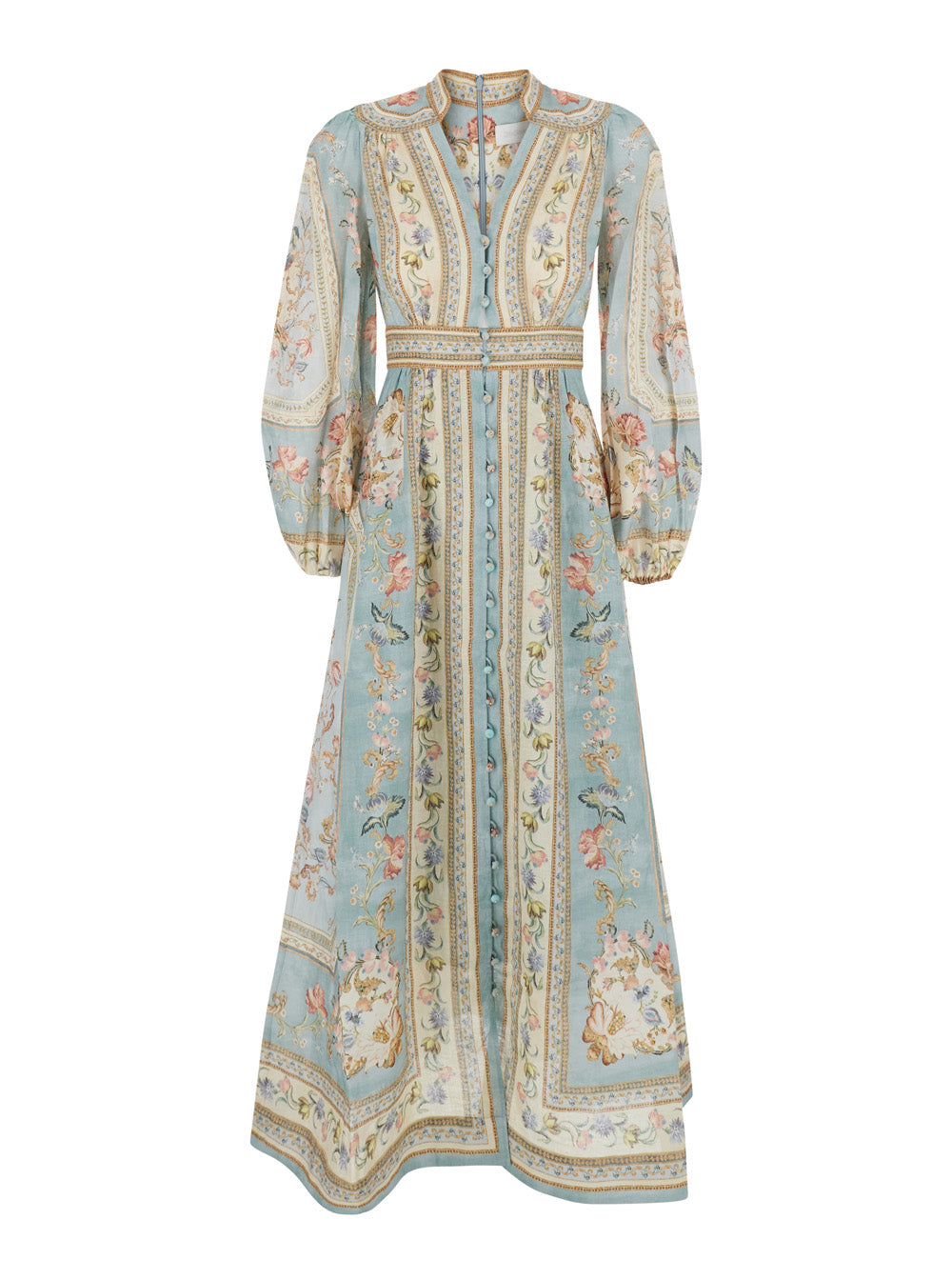 Zimmermann Women 'Roselight' Multicolor Long Dress With V-Neck And Floral Motif All-Over In Linen Women