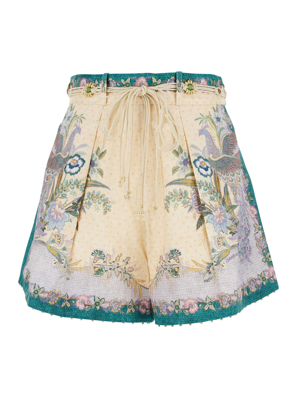 Zimmermann Women 'Indra' Multicolor Shorts With Floral Motif And Drawstring At The Front In Linen For Women ZIMMERMANN