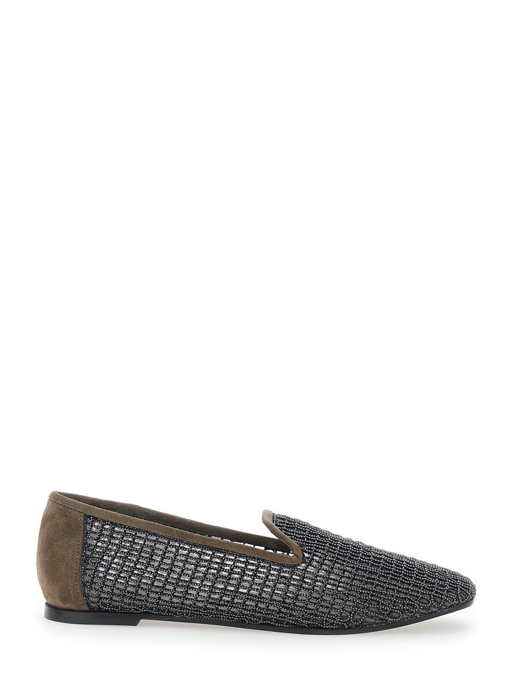 Brunello Cucinelli Women Brown Loafers With Intreccio And Monile Metal Inserts In Suede For Women BRUNELLO CUCINELLI