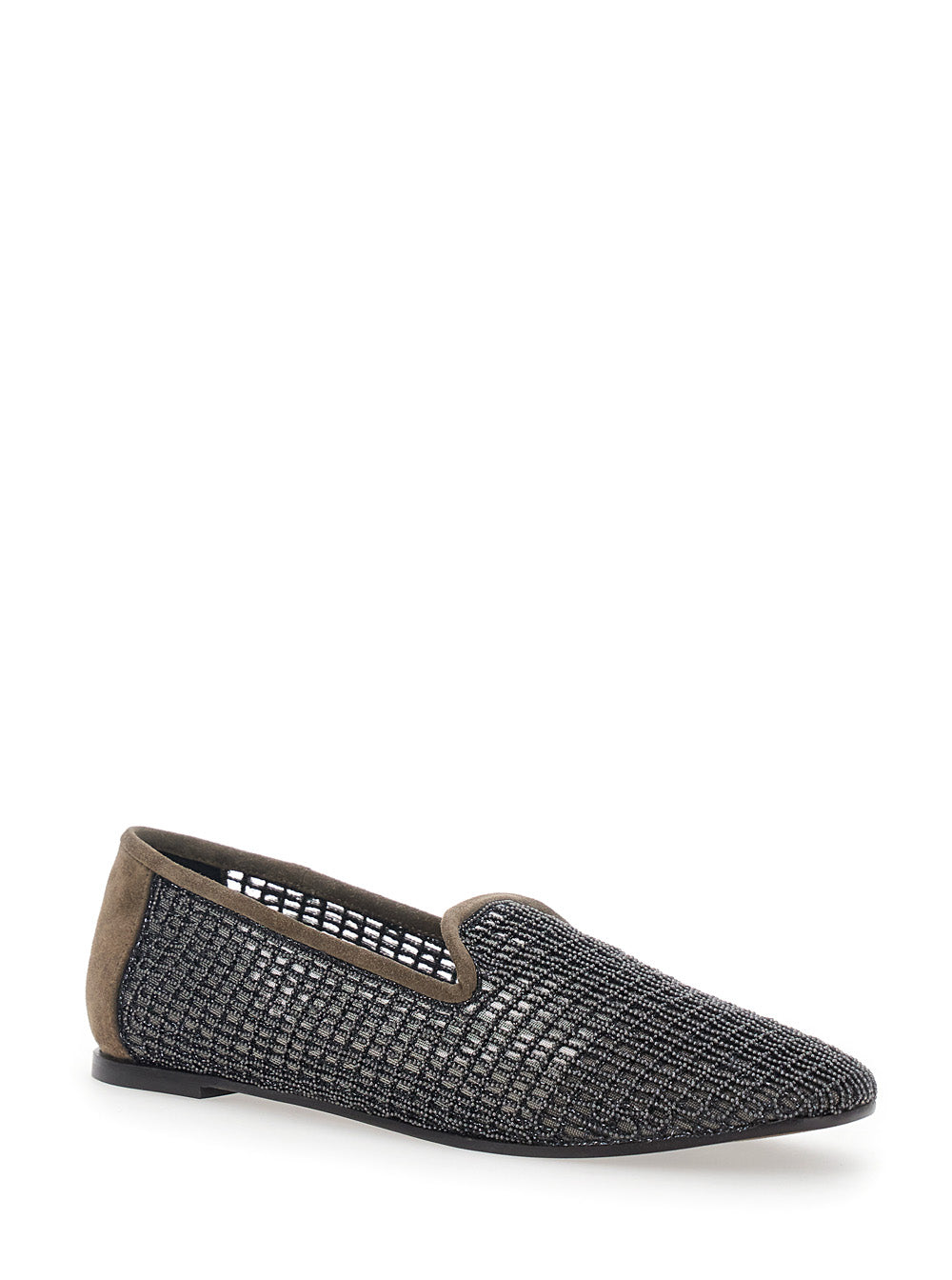 Brunello Cucinelli Women Brown Loafers With Intreccio And Monile Metal Inserts In Suede For Women BRUNELLO CUCINELLI