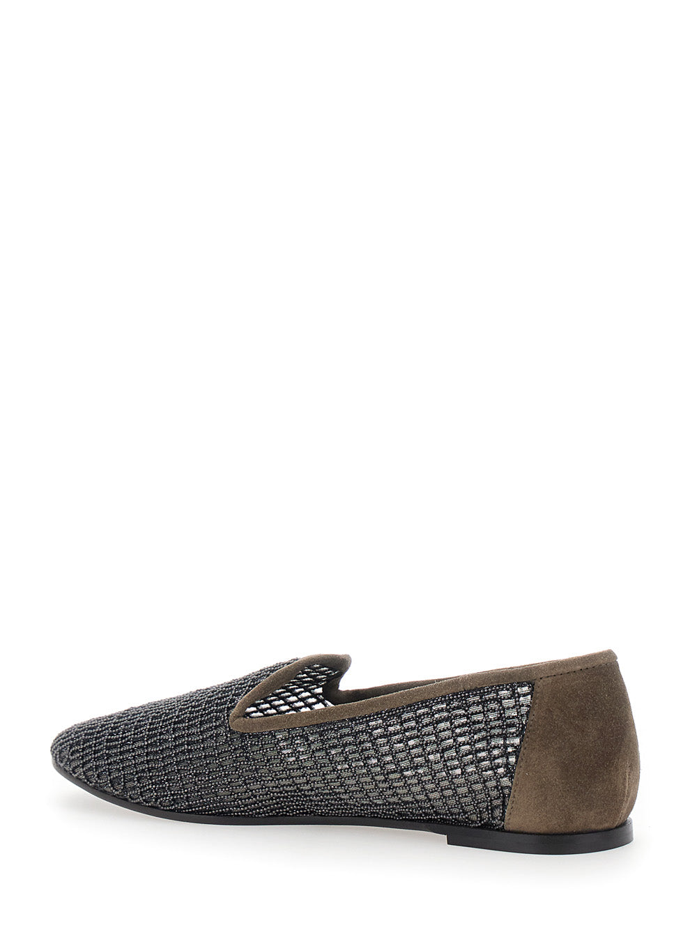 Brunello Cucinelli Women Brown Loafers With Intreccio And Monile Metal Inserts In Suede For Women BRUNELLO CUCINELLI