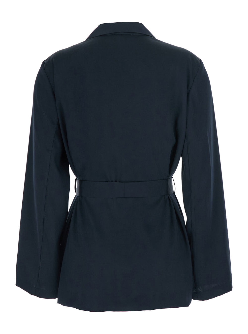 P.A.R.O.S.H. Women Blue Double-Breasted Jacket With Notched Revers And Front Belt In Tech Fabric Woman
