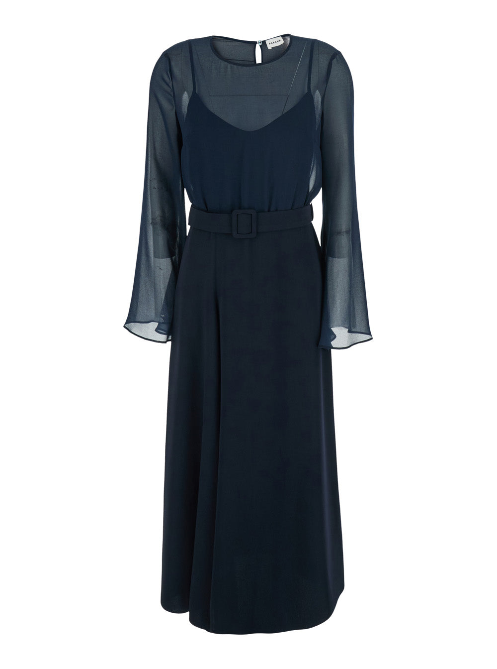 P.A.R.O.S.H. Women Blue Dress With Adjustable Waist Belt In Cady For Women