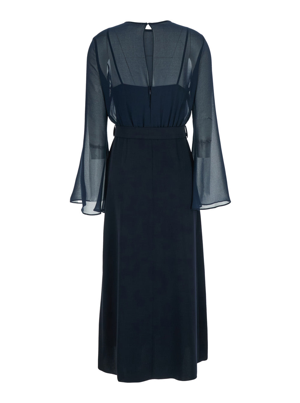 P.A.R.O.S.H. Women Blue Dress With Adjustable Waist Belt In Cady For Women