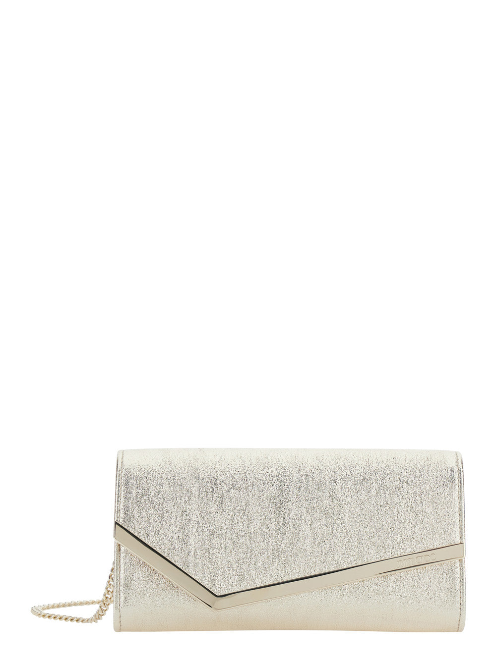 Jimmy Choo Women 'Emmie' Metallic Colored Pouch With Chain Shoulder Strap In Leather Blend For Women
