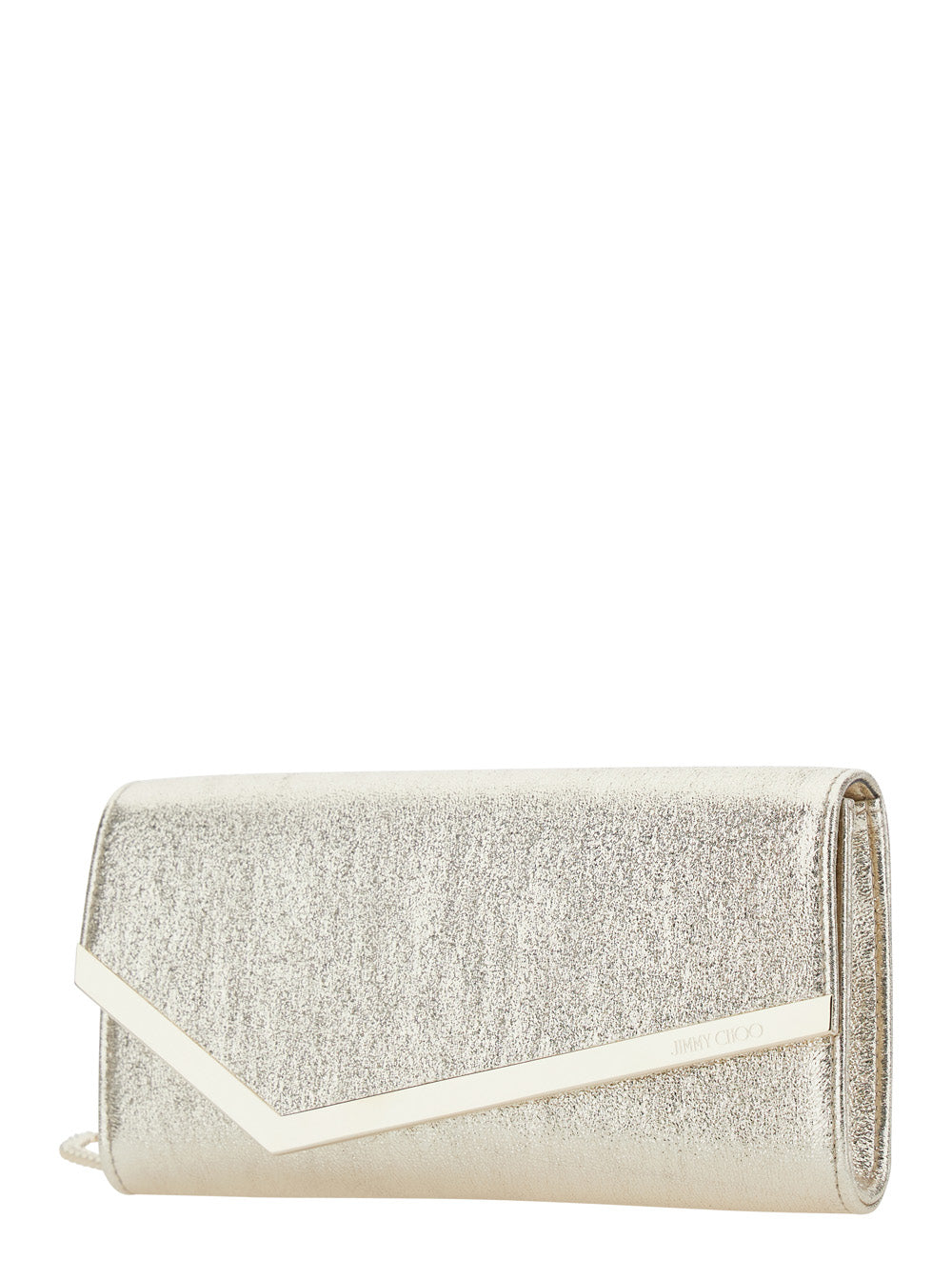Jimmy Choo Women 'Emmie' Metallic Colored Pouch With Chain Shoulder Strap In Leather Blend For Women