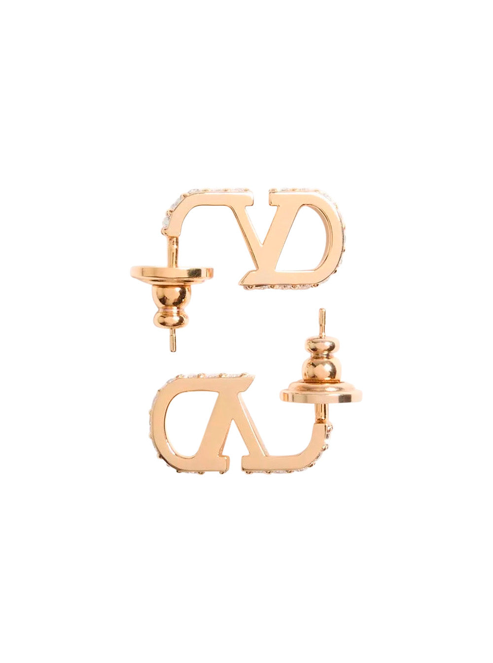 Valentino Garavani Women Metallic Colored Earrings With Applied Rhinestones And Vlogo Design In Bronze For Women