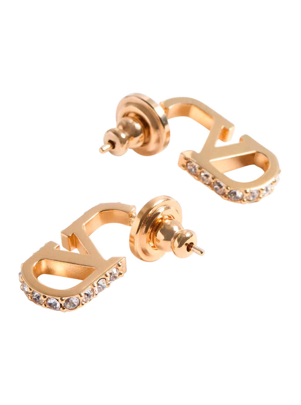 Valentino Garavani Women Metallic Colored Earrings With Applied Rhinestones And Vlogo Design In Bronze For Women