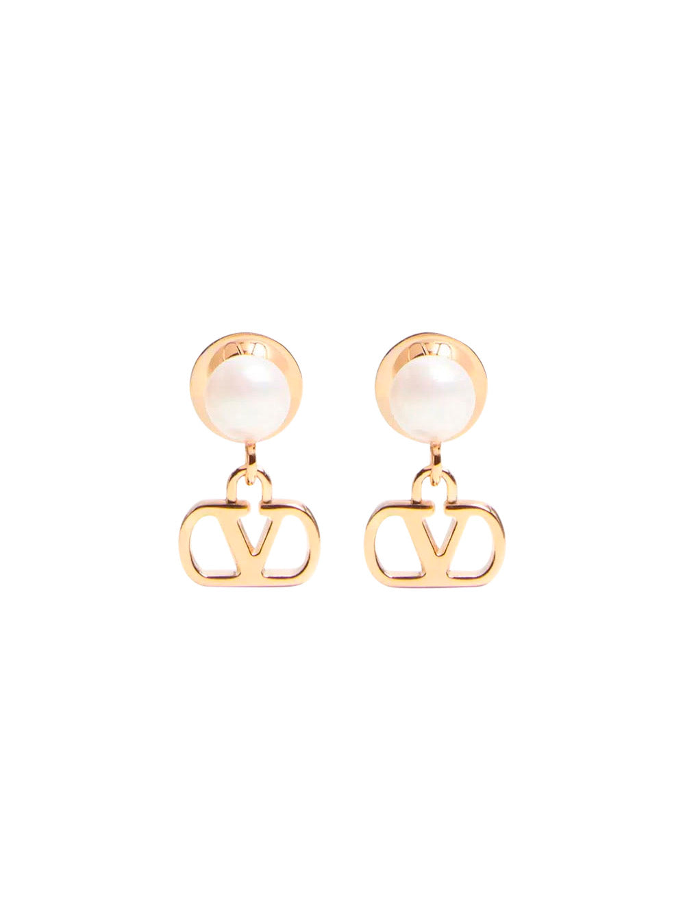 Valentino Garavani Women Metallic Colore Earrings With Pearls And Vlogo Pendants In Bronze For Women