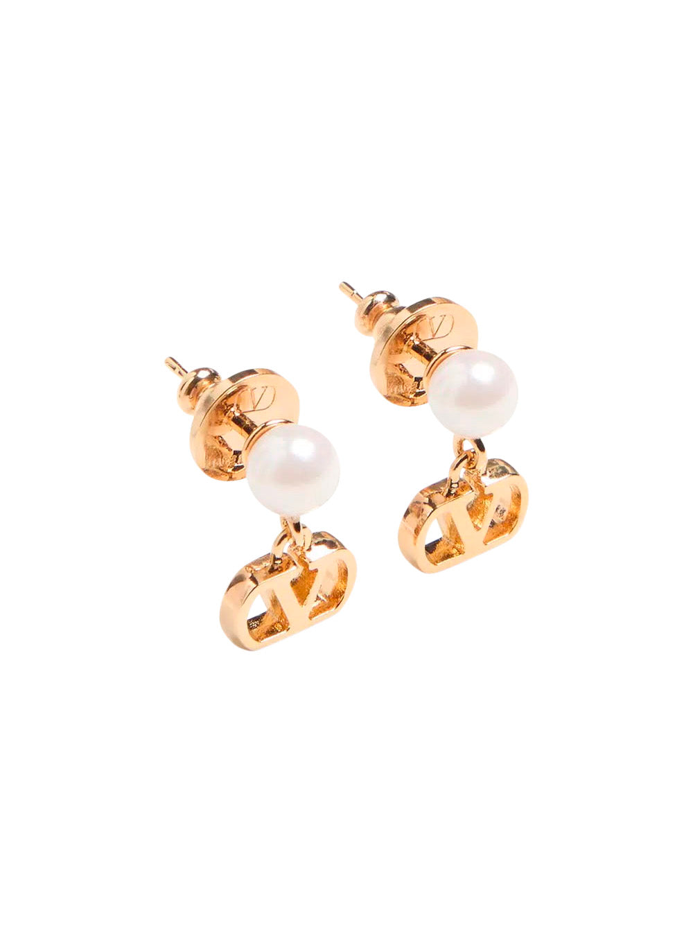Valentino Garavani Women Metallic Colore Earrings With Pearls And Vlogo Pendants In Bronze For Women