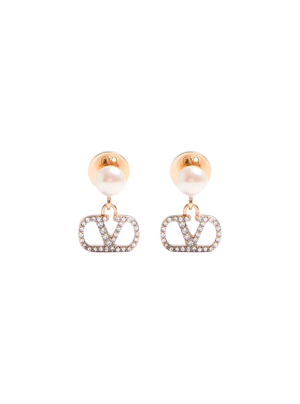 Valentino Garavani Women Metallic Colored Earrings With Pearls And Rhinestones Applied In Bronze For Women