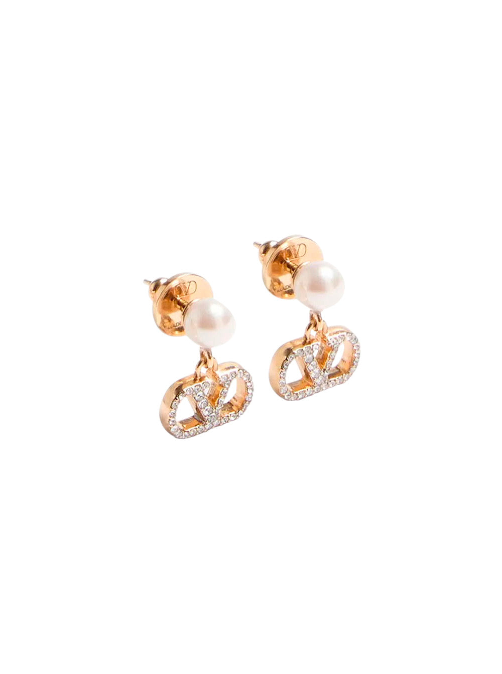 Valentino Garavani Women Metallic Colored Earrings With Pearls And Rhinestones Applied In Bronze For Women
