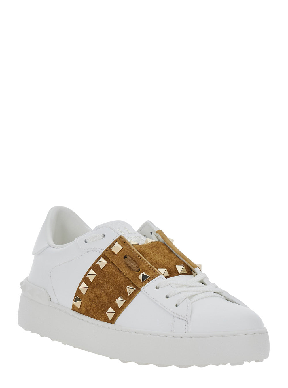 Valentino Garavani Women 'Rockstud Untitled' White Sneaker With Rockstud Decoration And Logo Embossed On The Tongue In Leather And Suede For Women