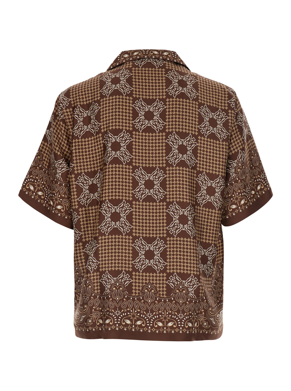 Amiri Men Brown Bowling Shirt With Cuban Collar And All-Over Geometric Print In Silk For Men AMIRI