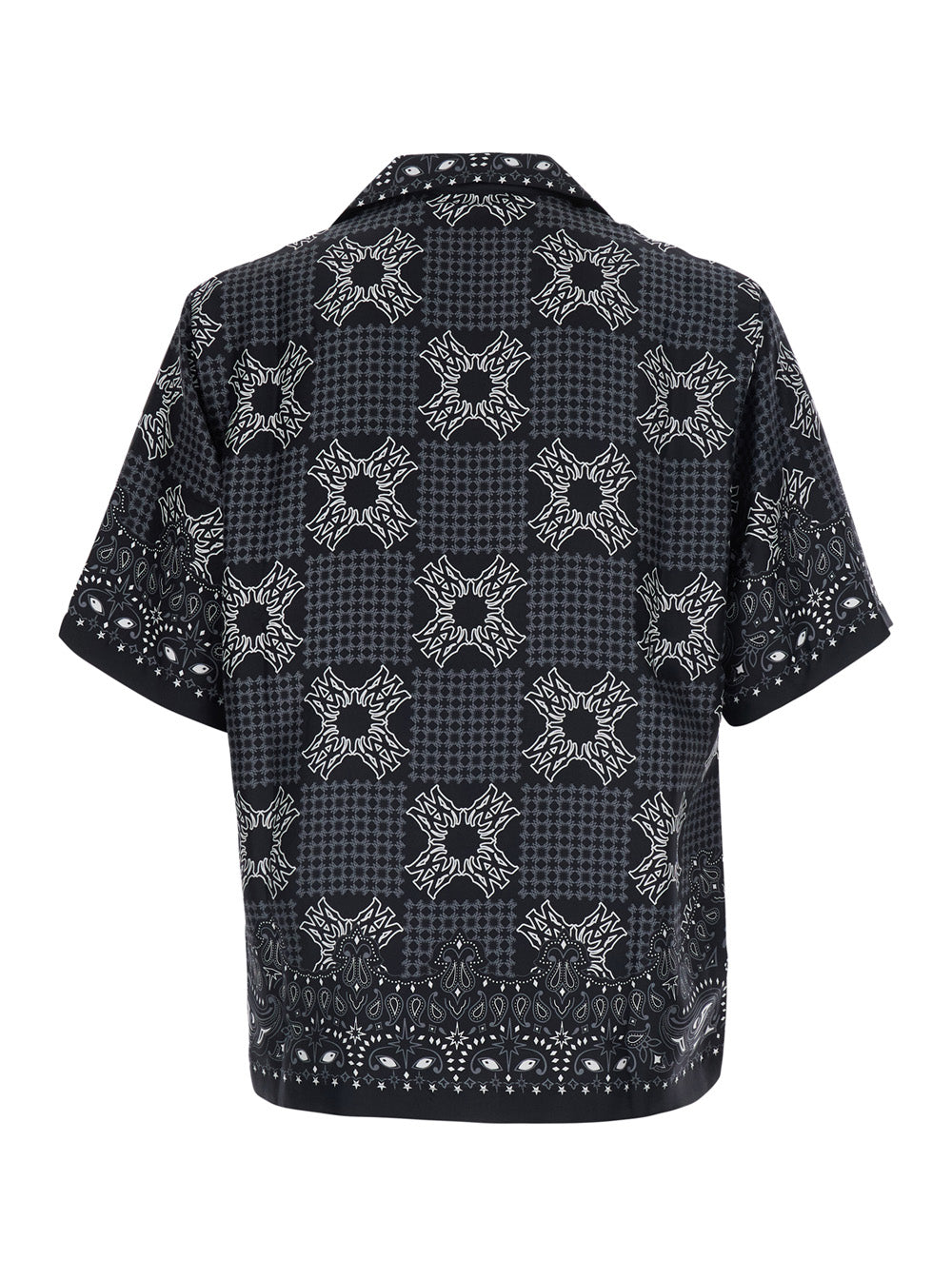 Amiri Men Black Bowling Shirt With Cuban Collar And All-Over Geometric Print In Silk For Men AMIRI