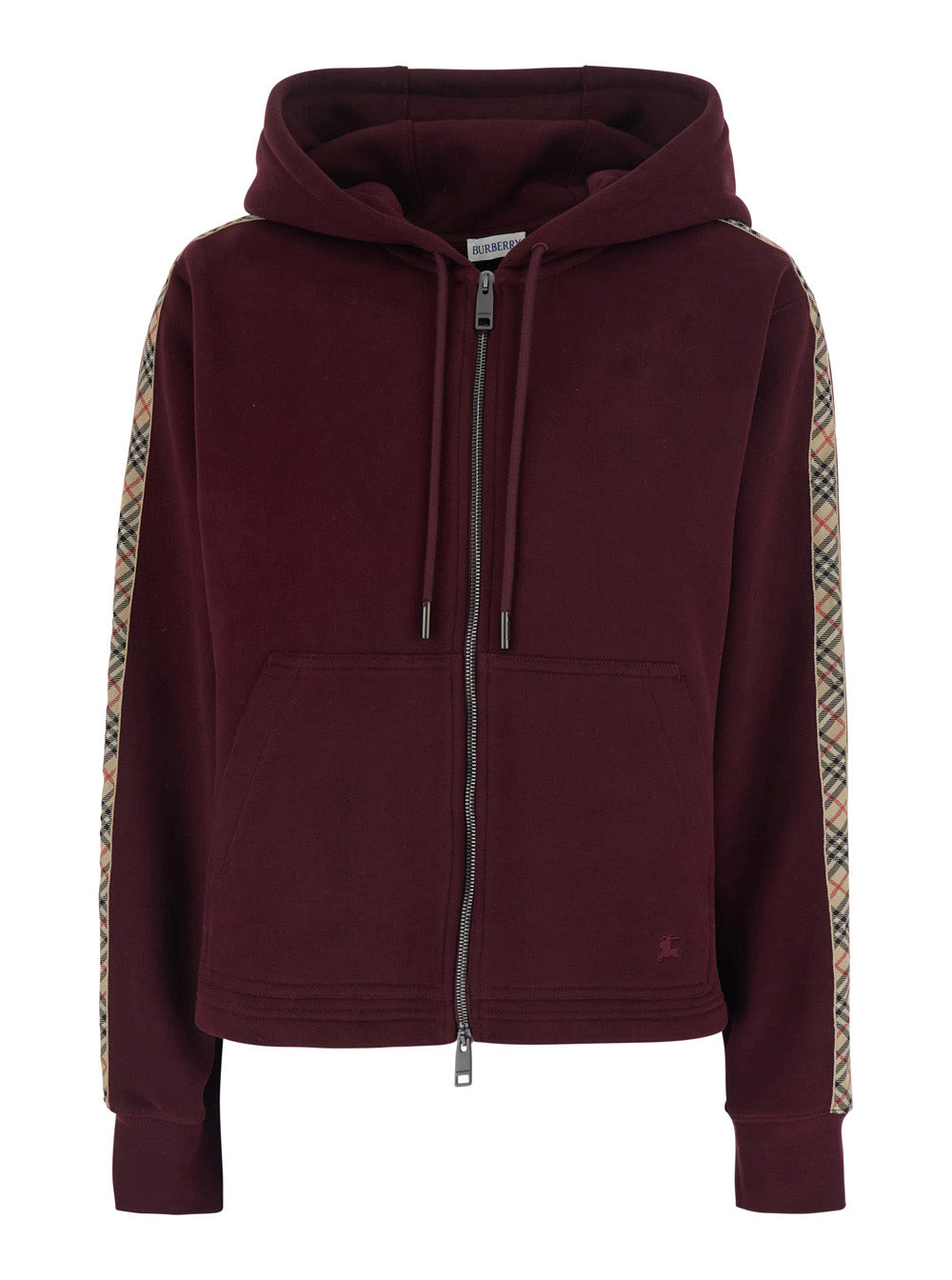 Burberry Women 'Harper' Bordeaux Sweatshirt With Ekd Embroidery On The Front And Check Motif On The Sleeves In Cotton For Women BURBERRY
