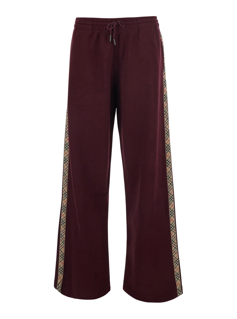 Burberry Women 'Jodie' Bordeaux Pants With Drawstring Waist And Check Motif On The Side In Cotton For Women BURBERRY
