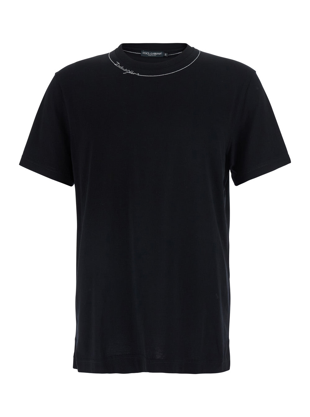 Dolce & Gabbana Men Black Crew Neck T-Shirt With Logo Lettering On The Neck In Cotton For Men DOLCE & GABBANA