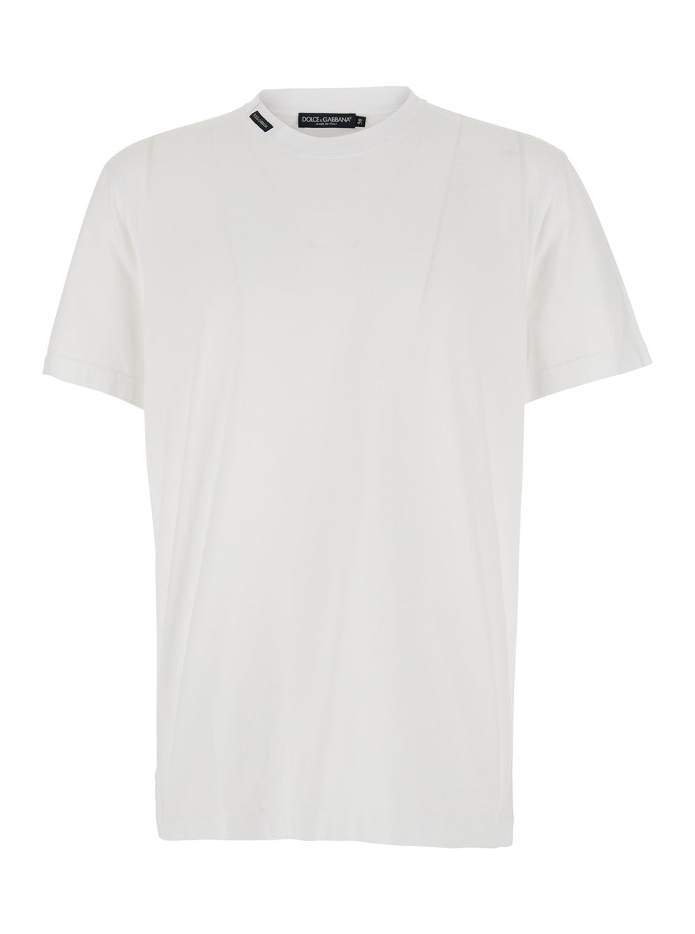 Dolce & Gabbana Men White Crew Neck T-Shirt With Logo Patch On The Neck In Cotton For Men DOLCE & GABBANA