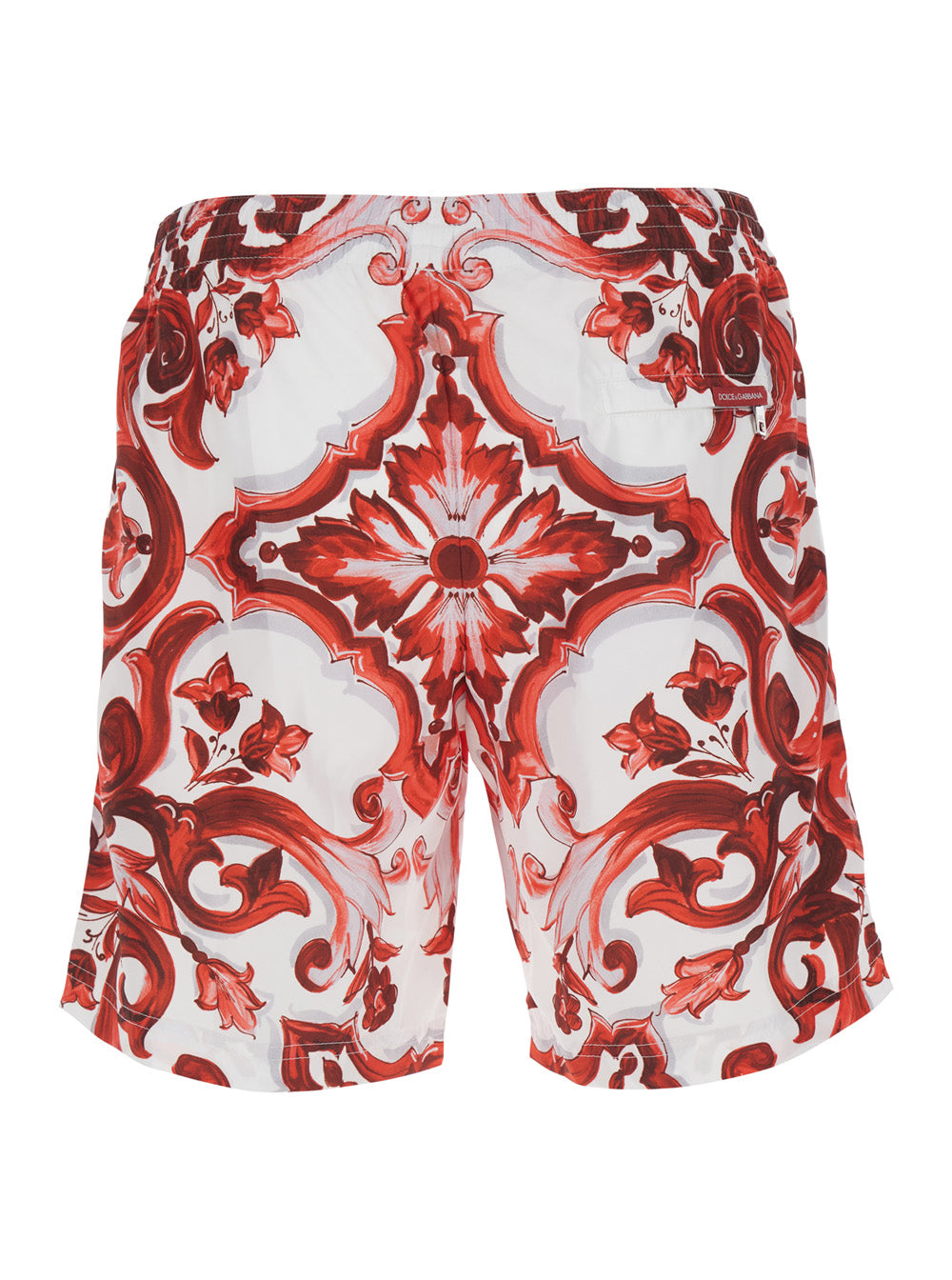 Dolce & Gabbana Men Bordeaux Swim Shorts With Drawstring Waist And All-Over Maiolica Print In Tech Fabric For Men DOLCE & GABBANA