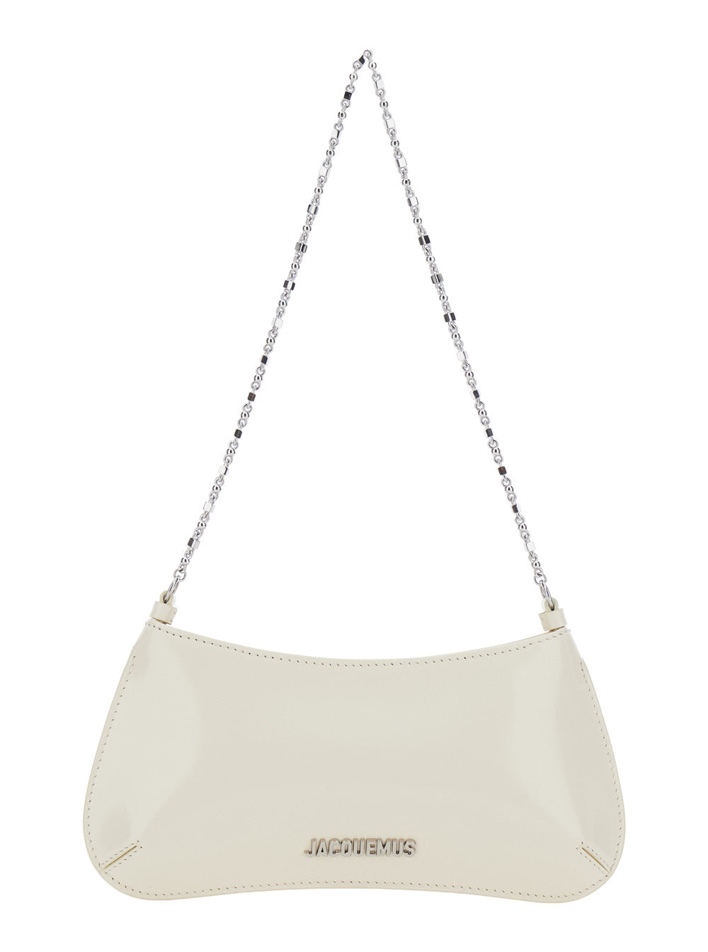 Jacquemus Women 'Le Petit Bisou Chaine' White Shoulder Bag With Chain Strap And Logo Lettering On The Front In Leather Woman JACQUEMUS
