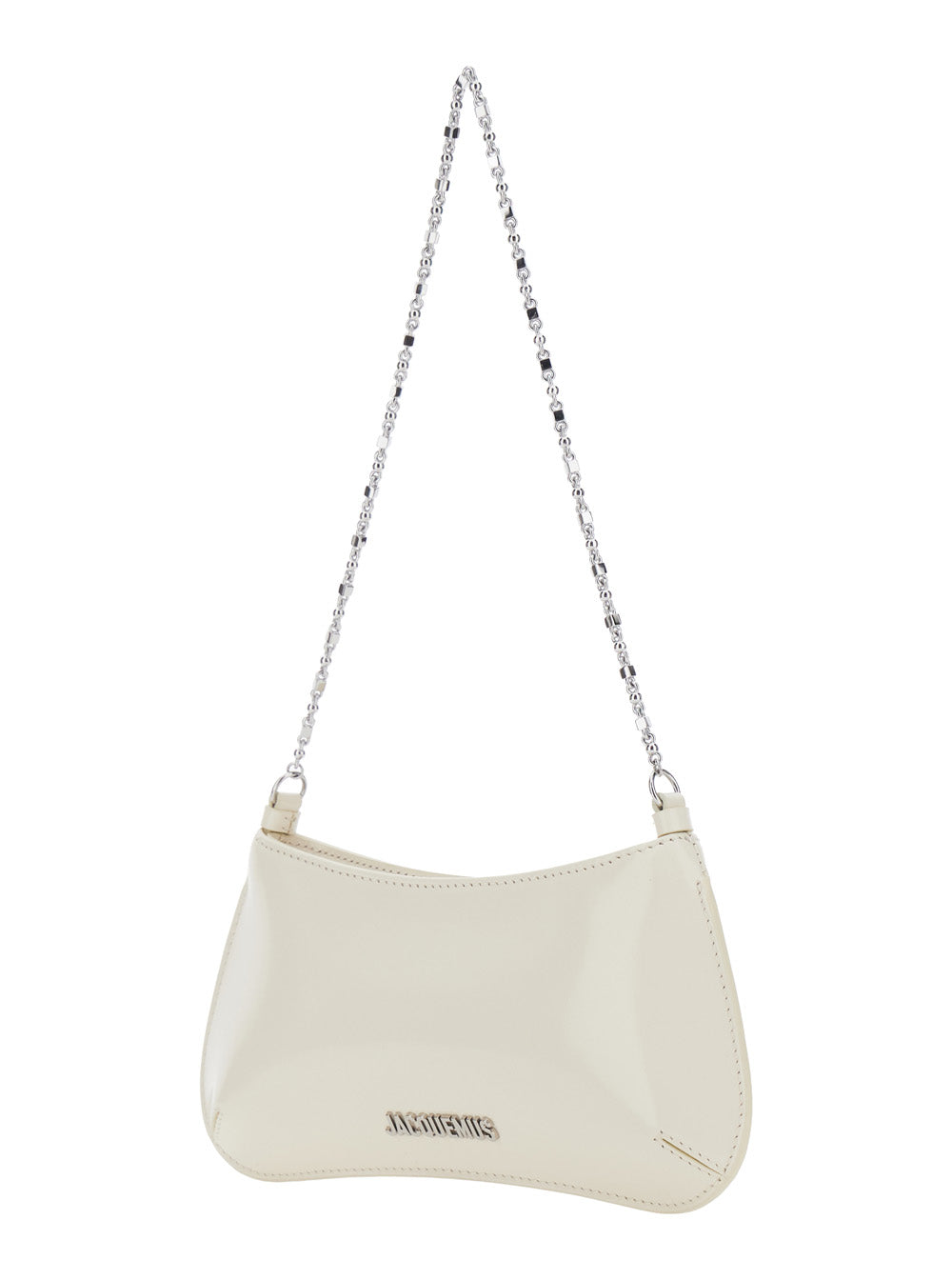 Jacquemus Women 'Le Petit Bisou Chaine' White Shoulder Bag With Chain Strap And Logo Lettering On The Front In Leather Woman JACQUEMUS