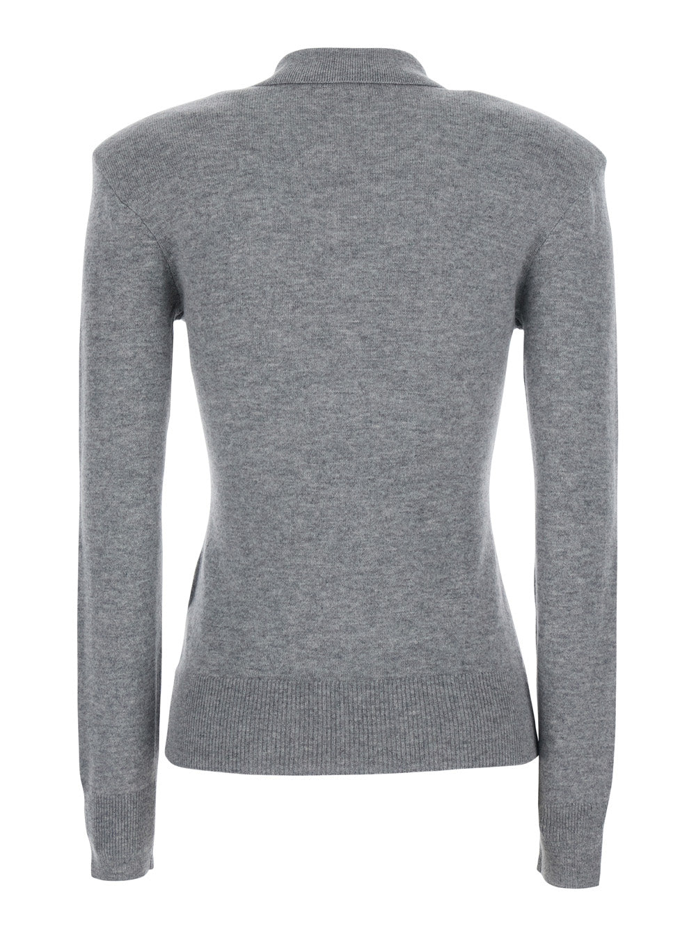 Rotate Women Grey Long Sleeve Polo With Classic Collar And Logo Patch On Front In Wool For Women ROTATE