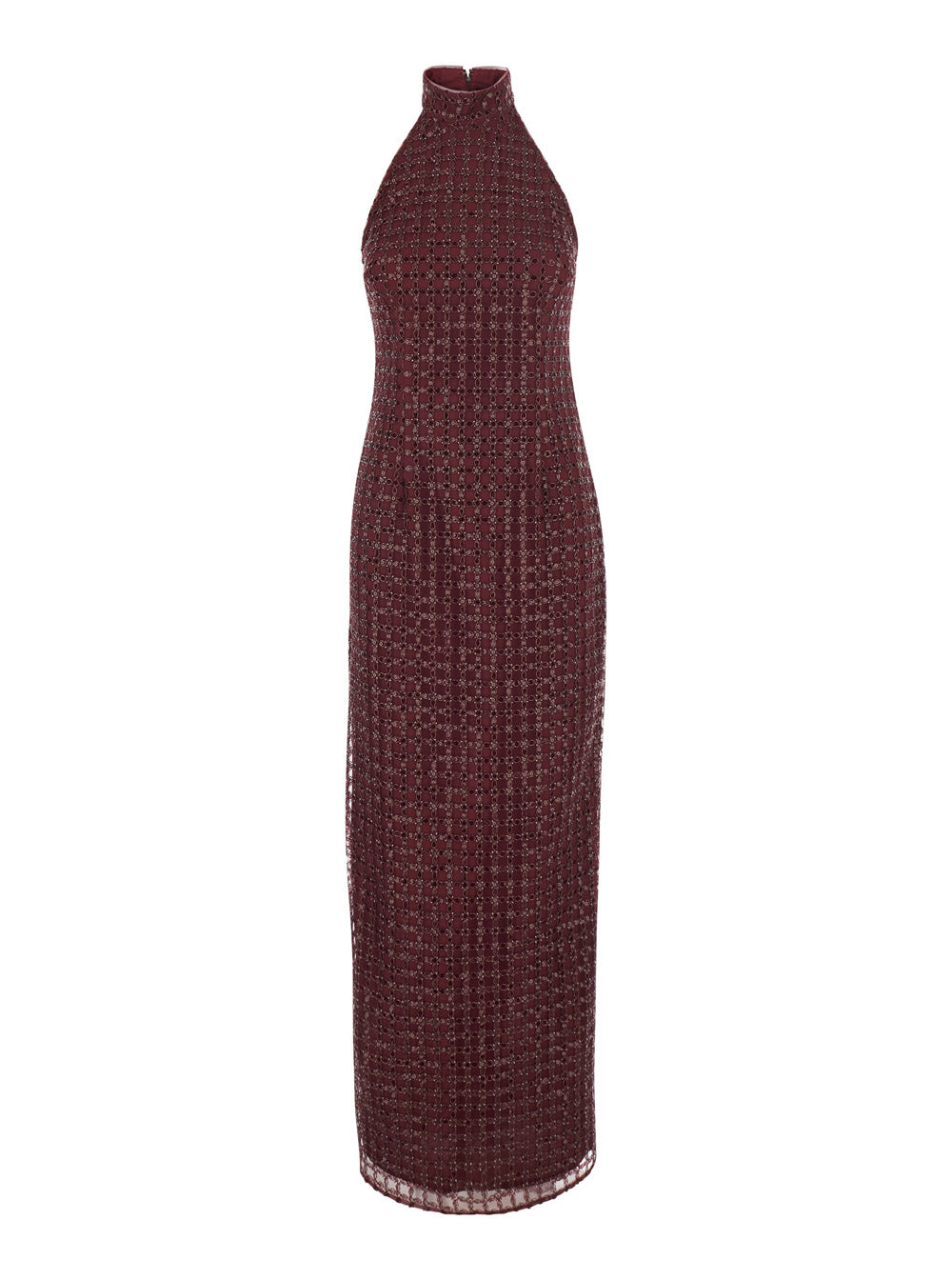 Rotate Women Bordeaux Long Sleeveless Dress With Halterneck And All-Over Sequins In Tech Fabric For Women ROTATE