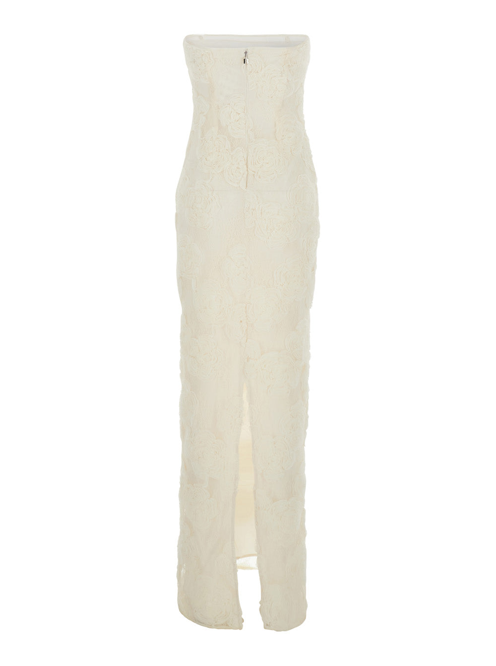 Rotate Women White Long Sleeveless Dress With Off-Shoulder Design And All-Over Floral Embroidery In Tech Fabric For Women