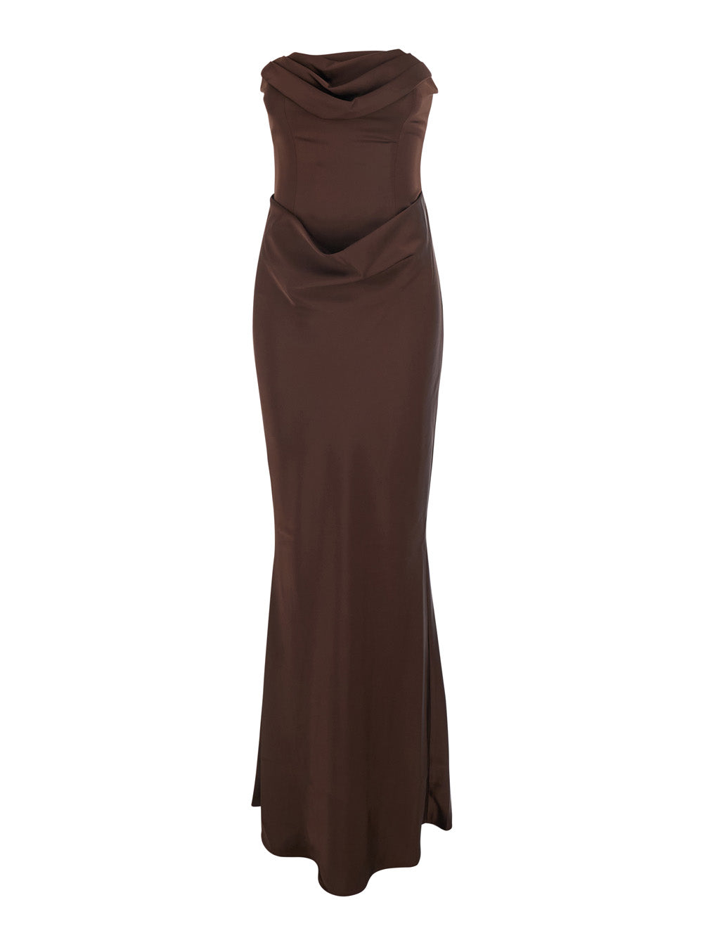 Rotate Women Brown Long Sleeveless Dress With Draping In Tech Fabric For Women ROTATE