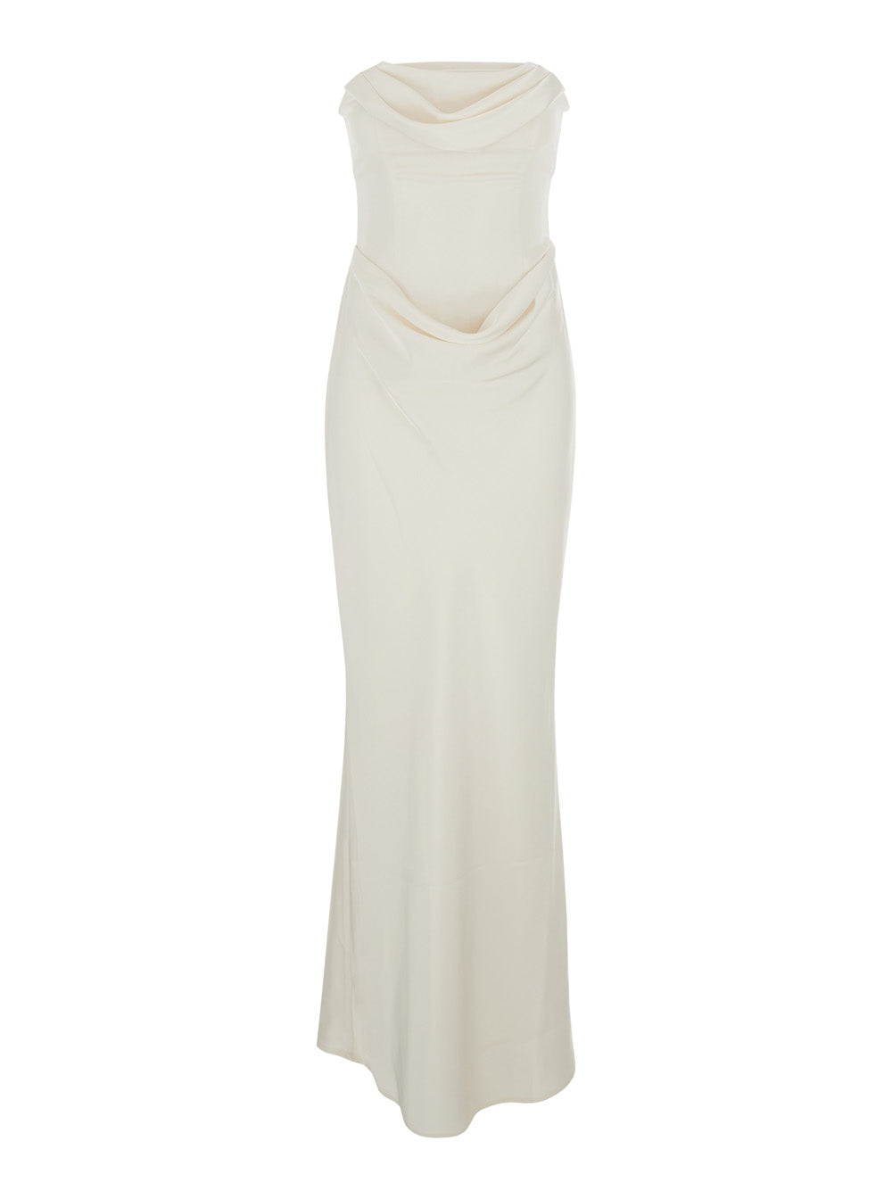 Rotate Women White Long Sleeveless Dress With Draping In Tech Fabric For Women