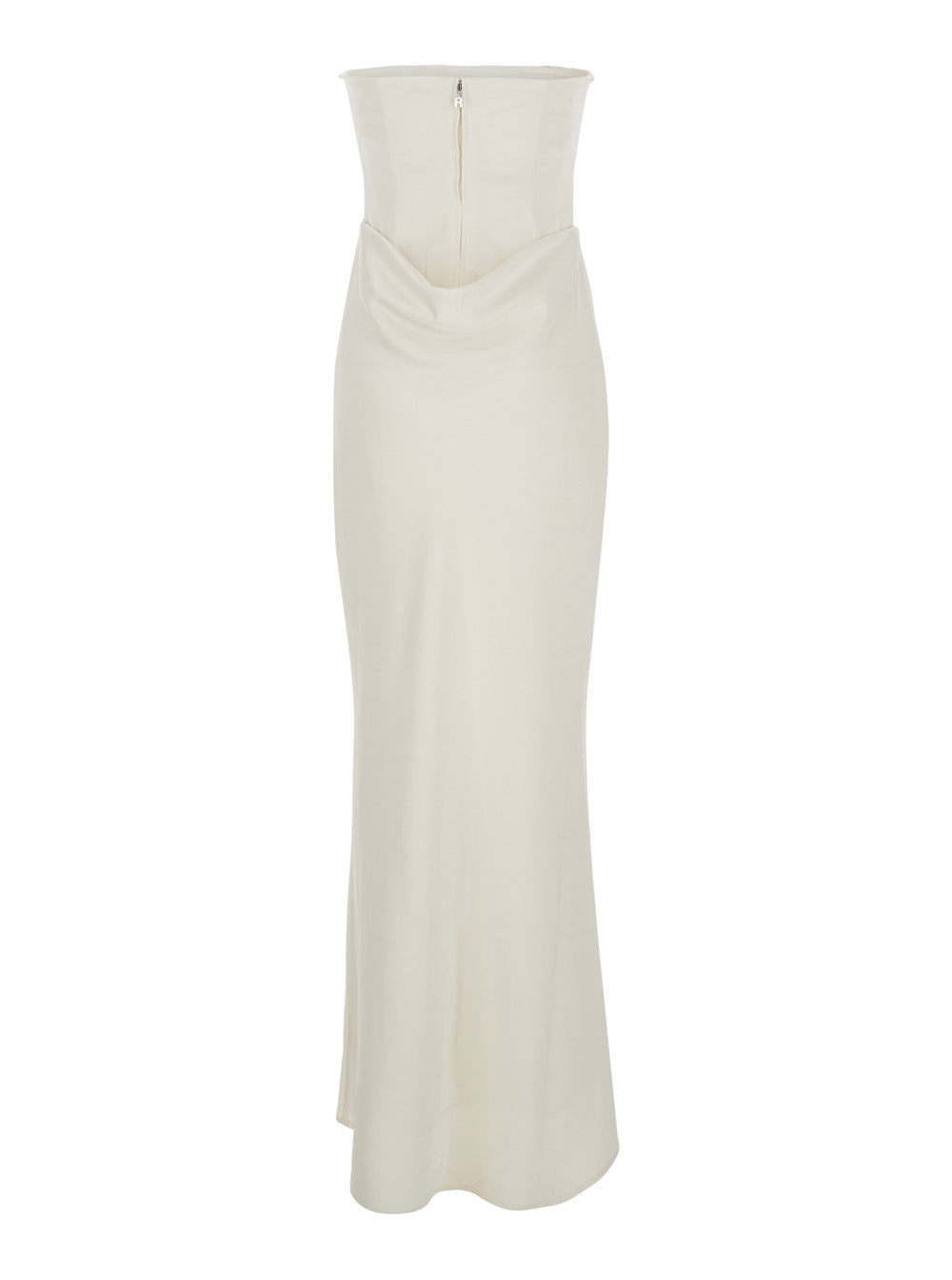 Rotate Women White Long Sleeveless Dress With Draping In Tech Fabric For Women