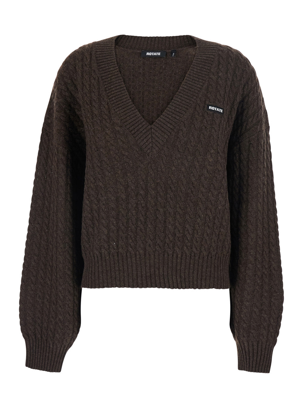 Rotate Women Brown Sweater With V-Neck And Cable Knit In Wool And Cashmere For Women ROTATE