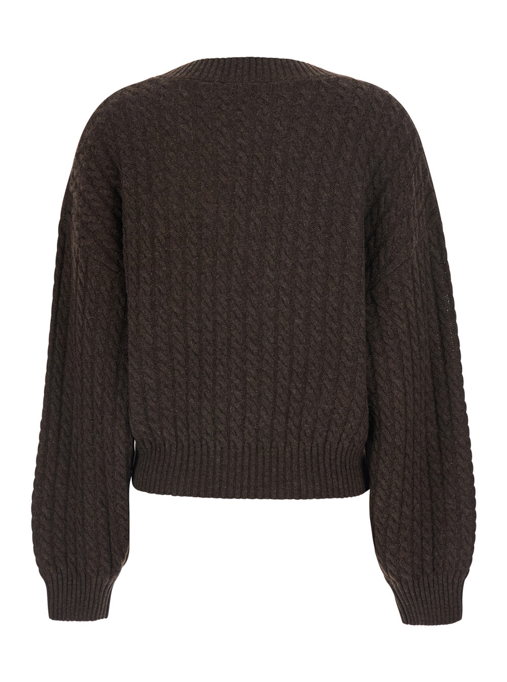 Rotate Women Brown Sweater With V-Neck And Cable Knit In Wool And Cashmere For Women ROTATE