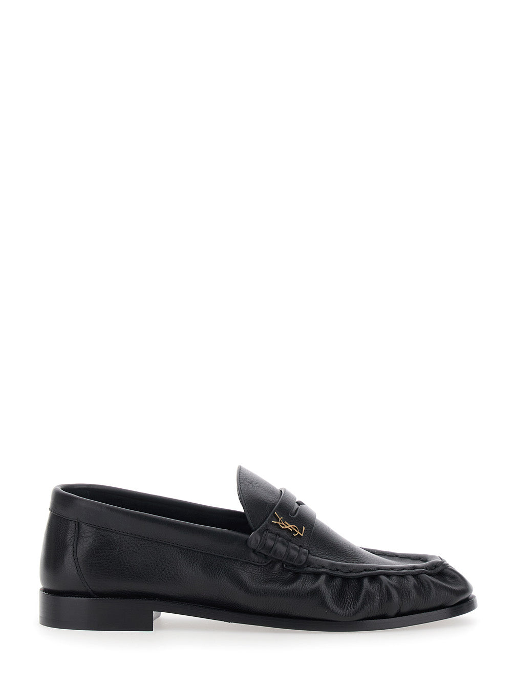 Saint Laurent Women 'Le Loafer' Black Loafers With Rounded Toe And Cassandre Plate In Leather For Women