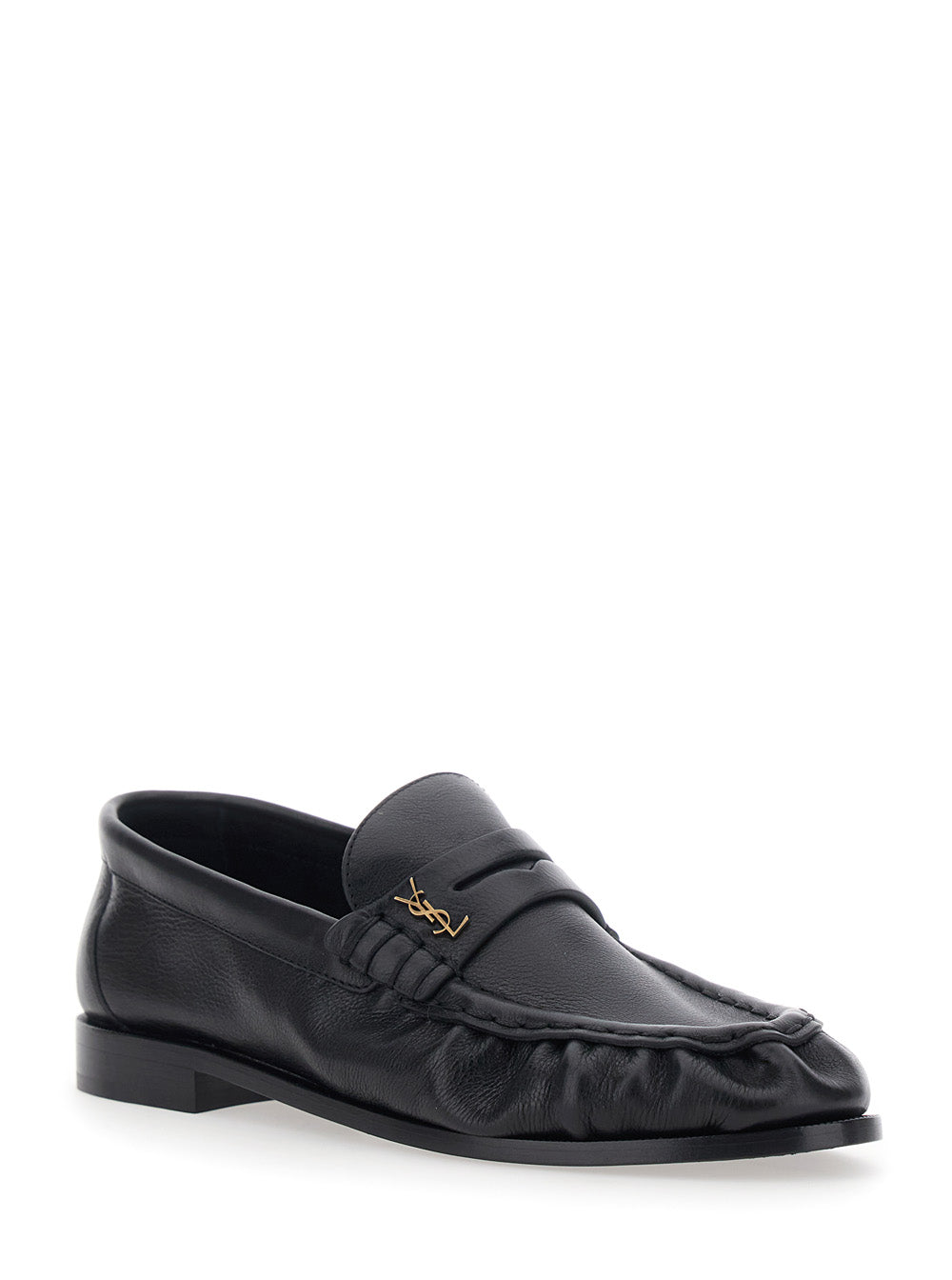 Saint Laurent Women 'Le Loafer' Black Loafers With Rounded Toe And Cassandre Plate In Leather For Women