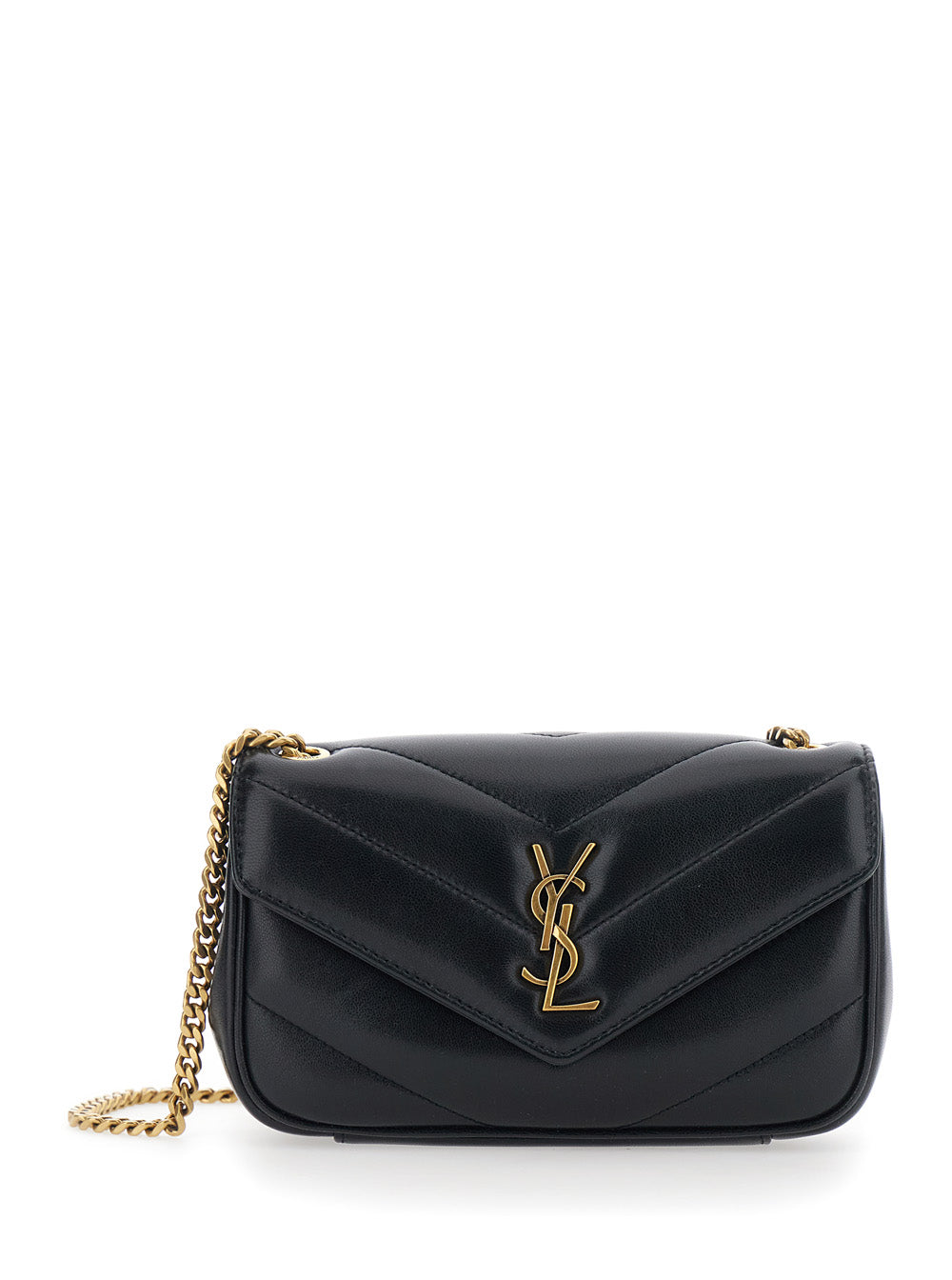 Saint Laurent Women 'Loulou' Black Mini Crossbody Bag With Cassandre Plate On The Front And Chain Strap In Leather For Women