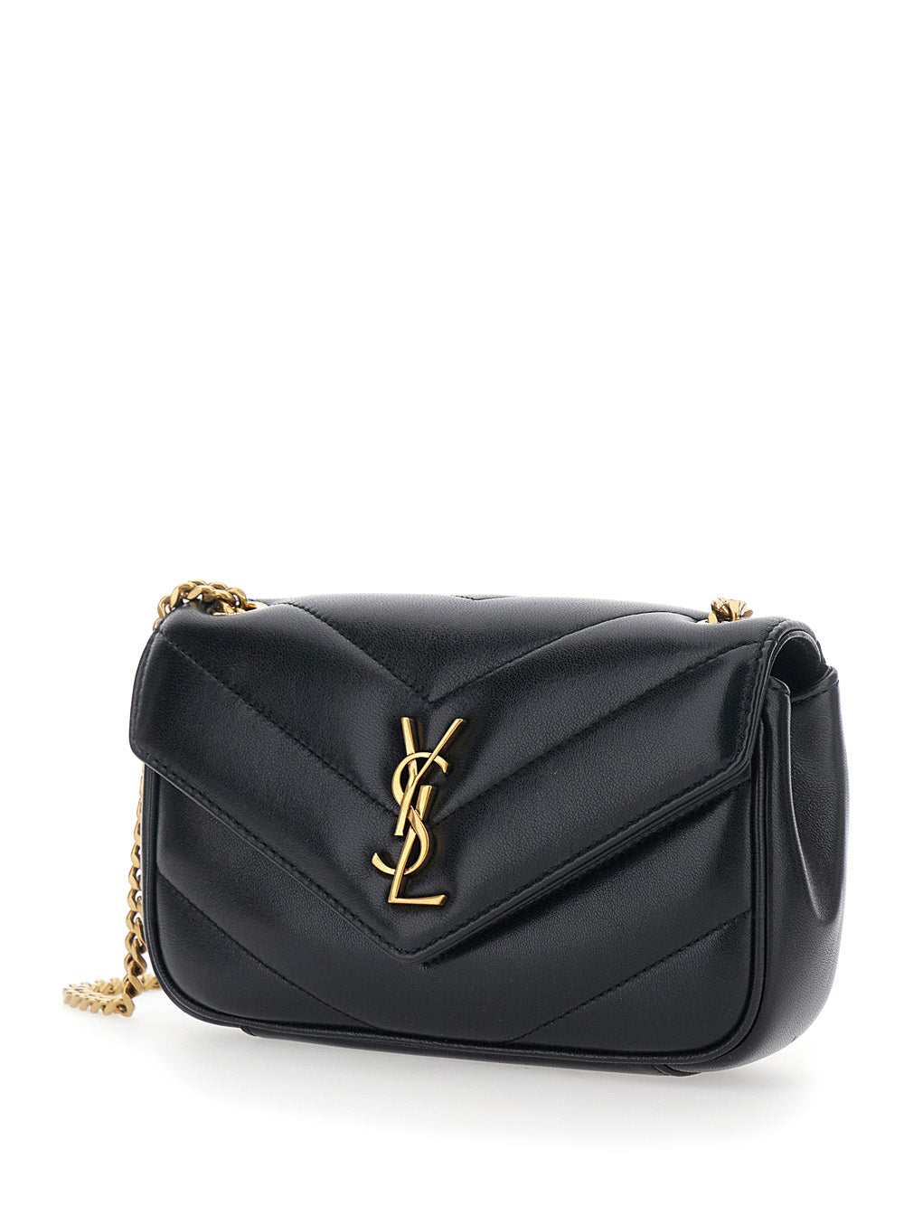 Saint Laurent Women 'Loulou' Black Mini Crossbody Bag With Cassandre Plate On The Front And Chain Strap In Leather For Women